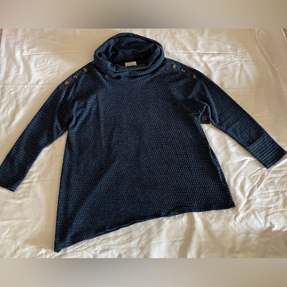 Women’s Oversized Texture Fleece Blue Turtleneck Sweater